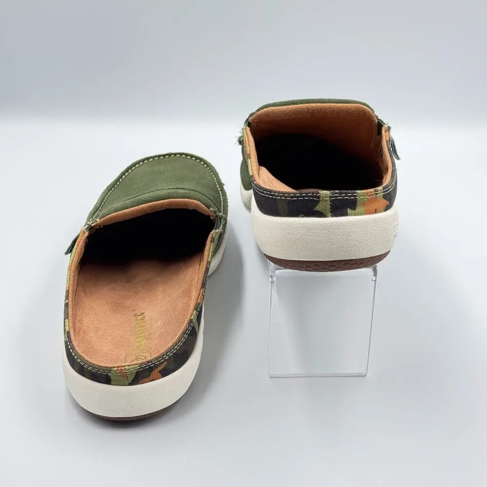 Spenco TS Camo Womens 11B Green Suede Mule Slides Loafers Arch Support Camo